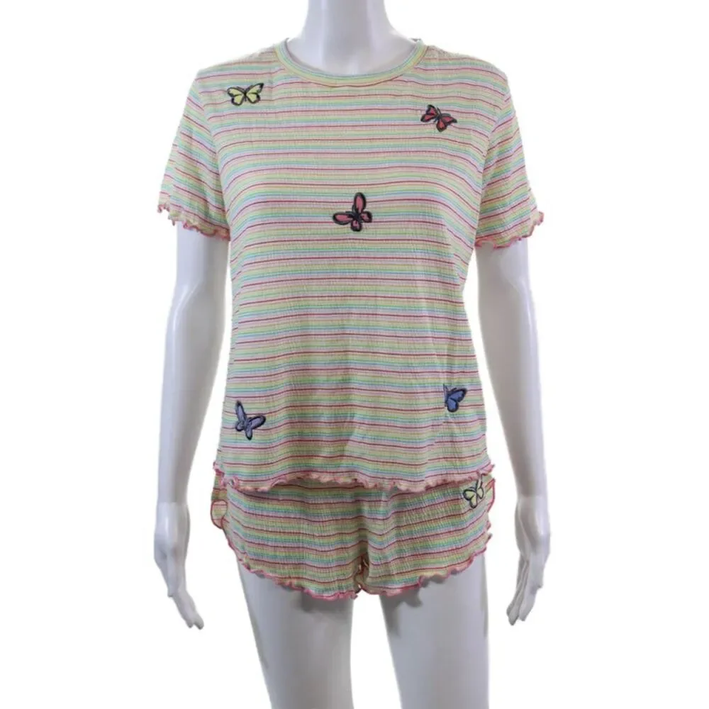Emerson Road Womens Butterfly Print Sleepwear Top + Shorts Set White Size S